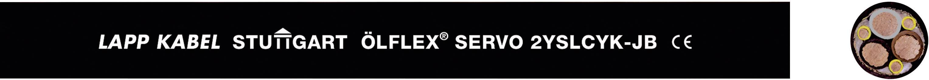 Schwarzes Kabel mit Aufschrift 'LAPP KABEL STUTTGART ÖLFLEX SERVO 2YSLCYK-JB'.  Rechte Seite zeigt Kabelquerschnitt mit Drähten.