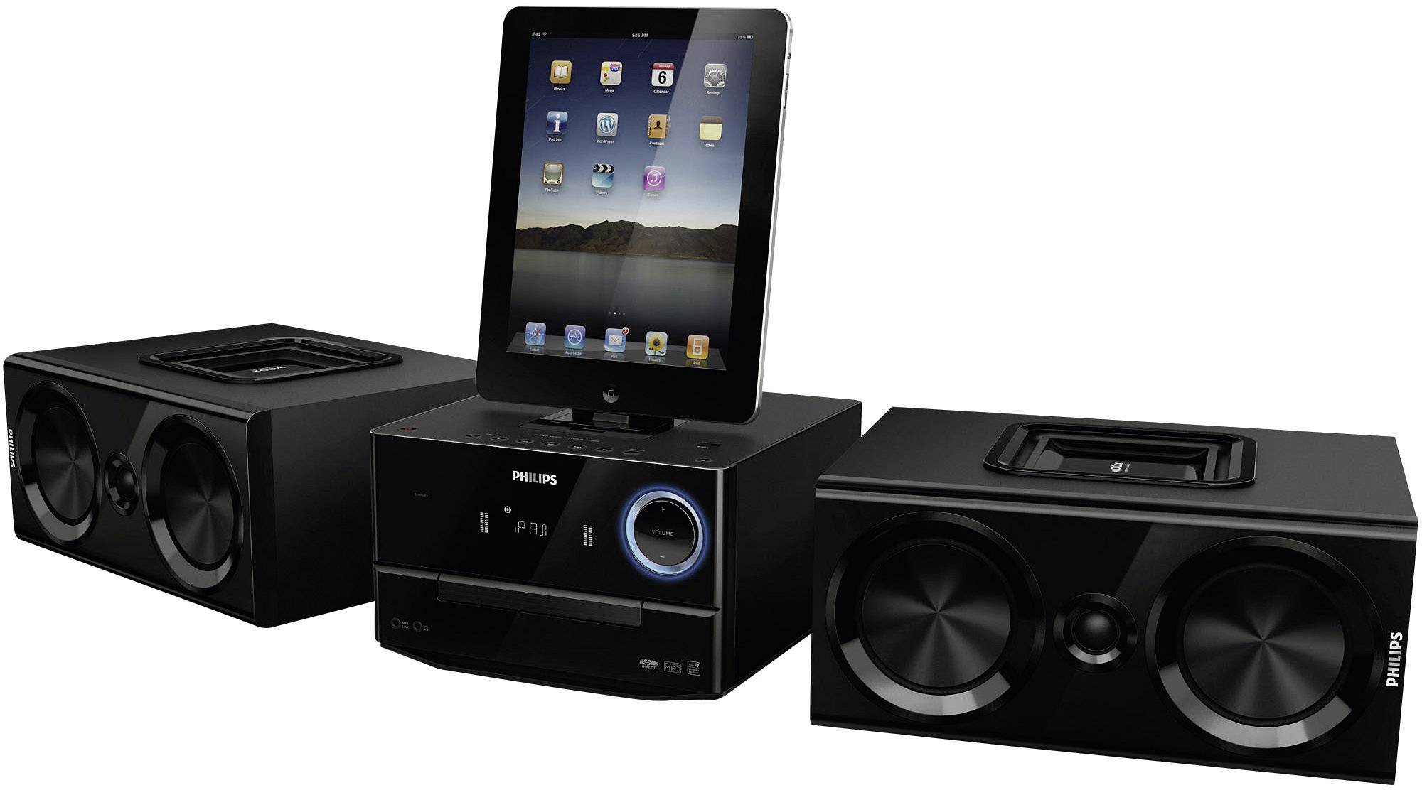 Philips DCM3020 Stereoanlage (CD-Player, iPod, iPhone, iPad, USB, AUX-In, UKW-Radio), Schwarz, 120 W RMS