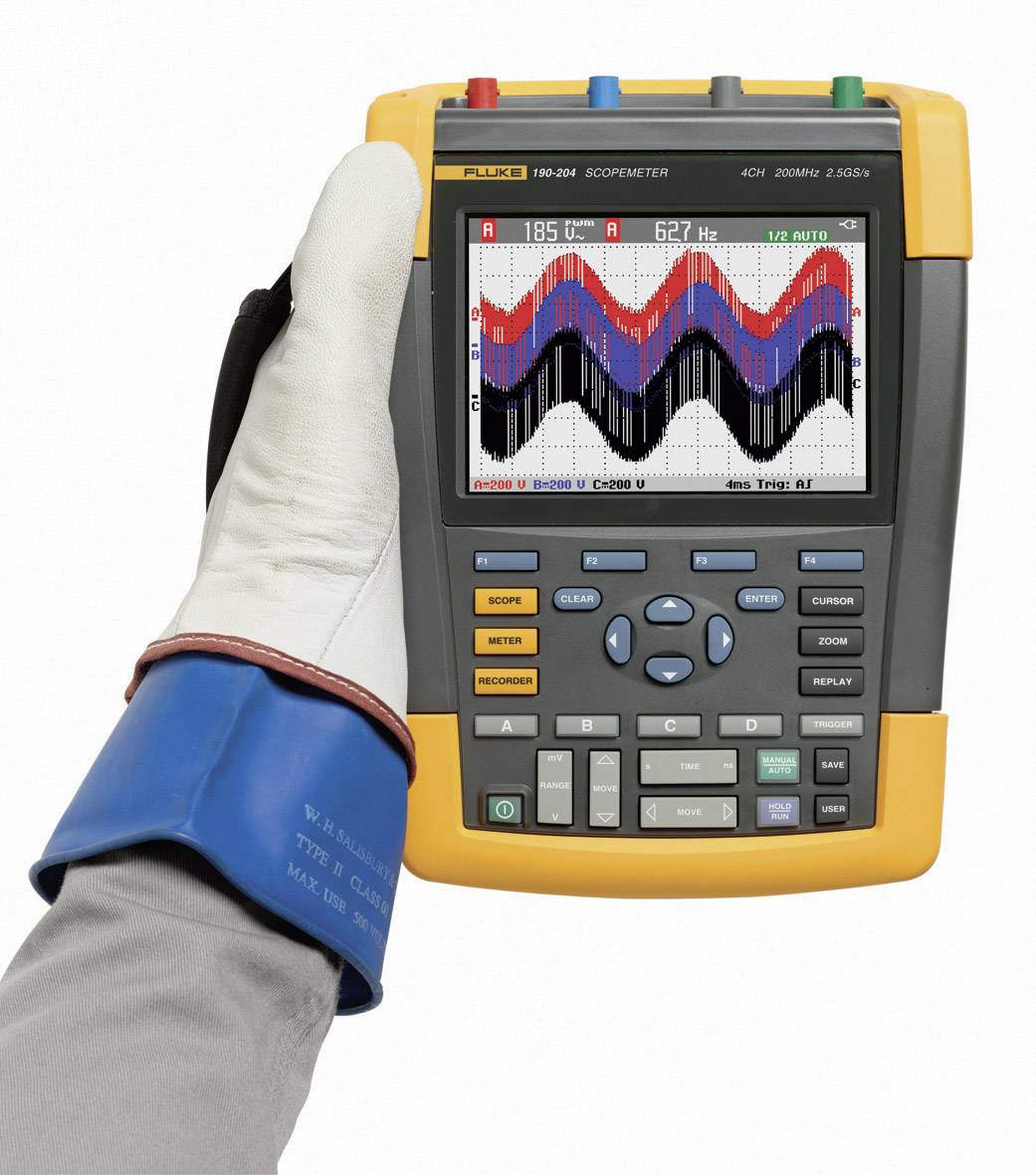Fluke 190-204/EU Hand-Oszilloskop (Scope-Meter) 200MHz 4-Kanal 2.5 GSa/s 10 kpts 8 Bit Digital-Speicher (DSO), Komponententest