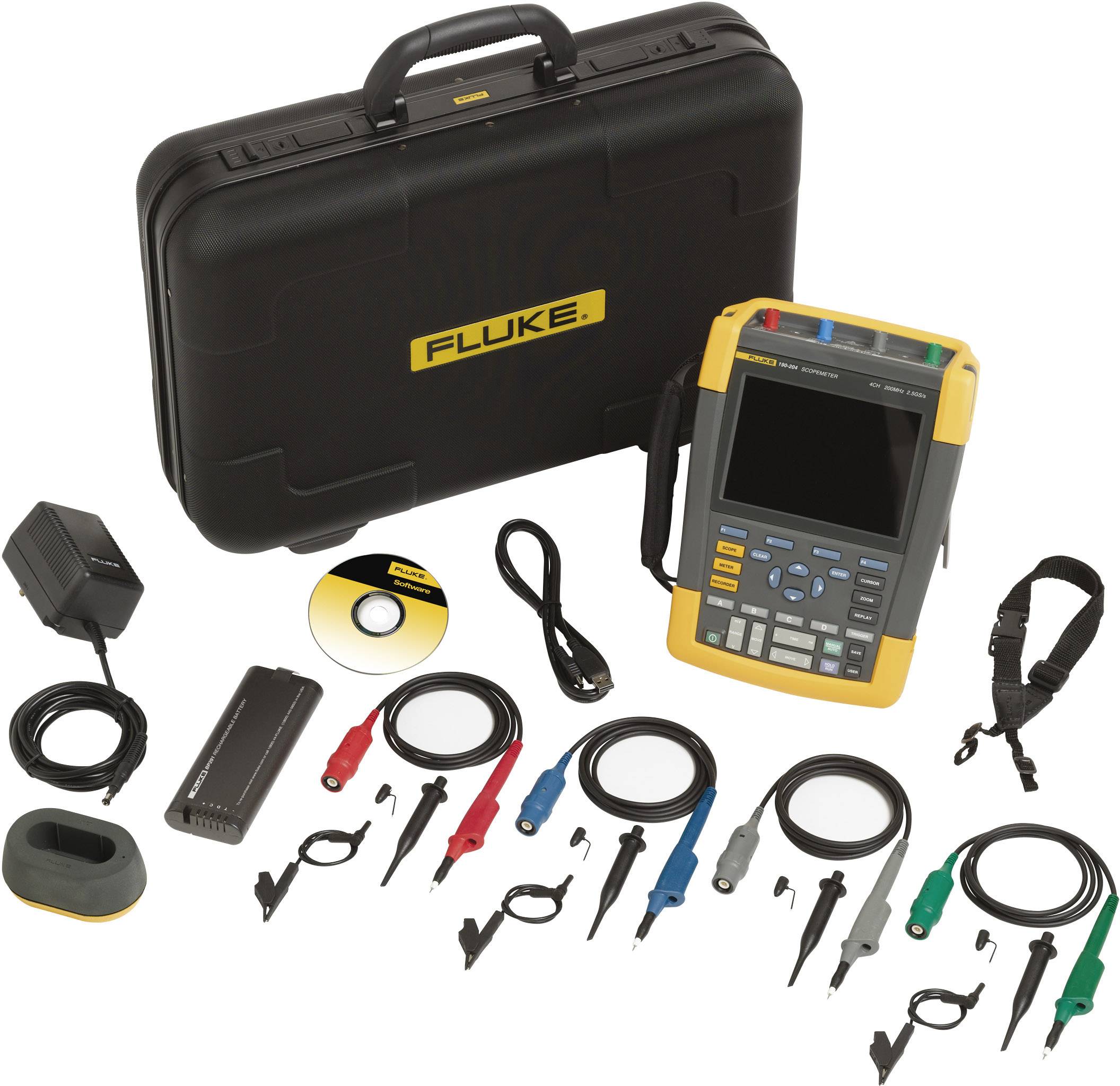 Fluke 190-204/EU/S Hand-Oszilloskop (Scope-Meter) 200MHz 4-Kanal 2.5 GSa/s 10 kpts 8 Bit Digital-Speicher (DSO), Komponententest
