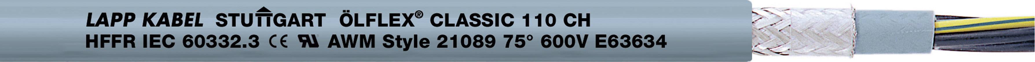 'ÖLFLEX CLASSIC 110 CH'-Kabel mit blauer Isolierung, Hersteller LAPP KABEL, für 600V geeignet, Detail von mehradrigem Innenkabel sichtbar.