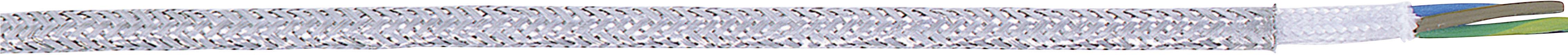 Ein mehradriges Kabel mit einer äußeren silbernen Umhüllung, verdeckt mehrere farbige Adern: braun, gelb, blau und grün.