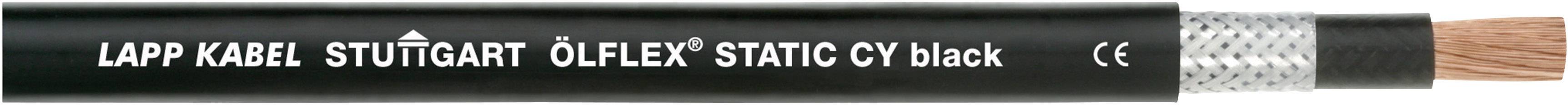 Schwarzes Kabel mit der Aufschrift 'LAPP KABEL STUTTGART ÖLFLEX STATIC CY black' und einem Abschnitt mit freiliegendem Kupferdraht.