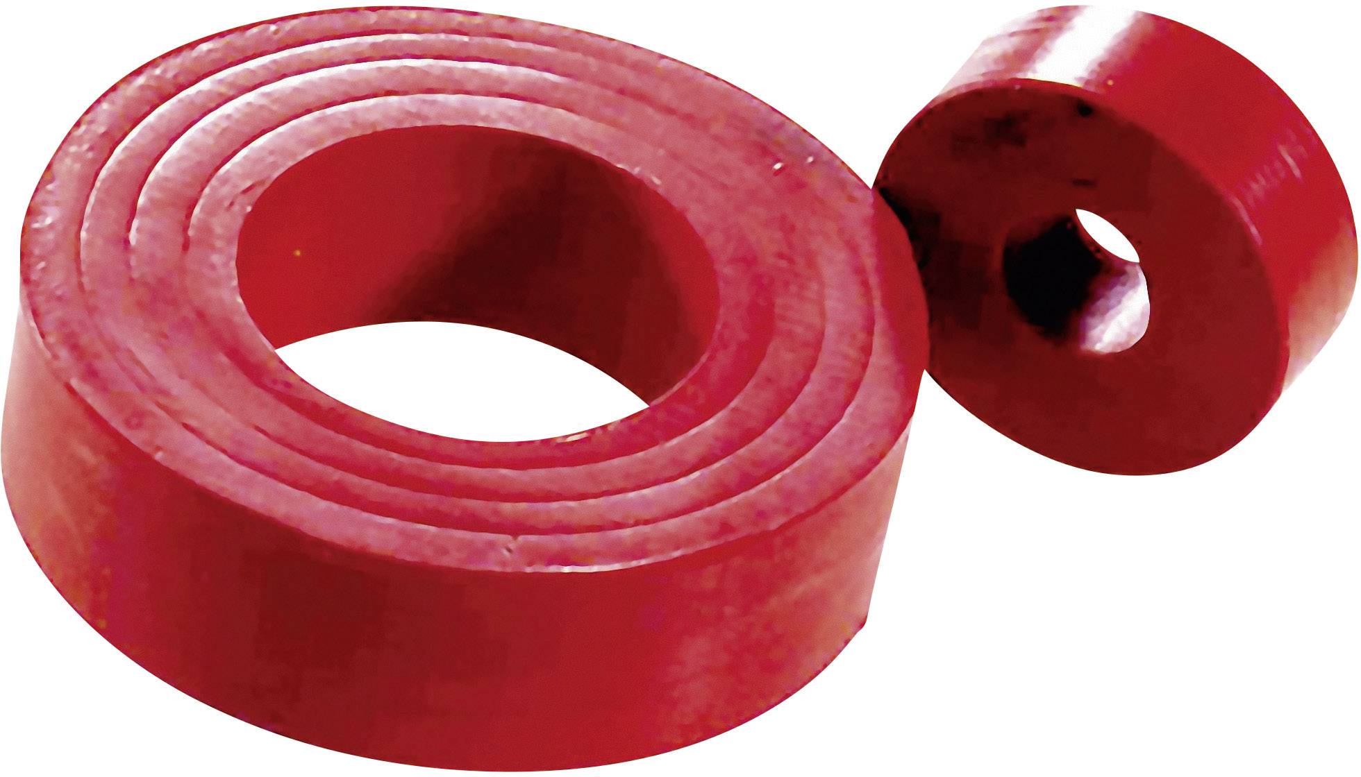 Zwei rote Gummischeiben, eine flach und breit, die andere schmal und hoch, beide mit mittigem Loch.