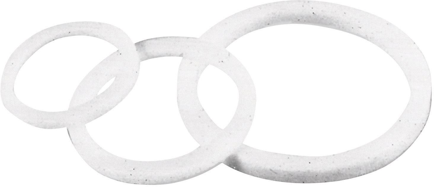 Drei ineinander verschlungene, unterschiedlich große, weiße Ringe auf einem neutralen Hintergrund.