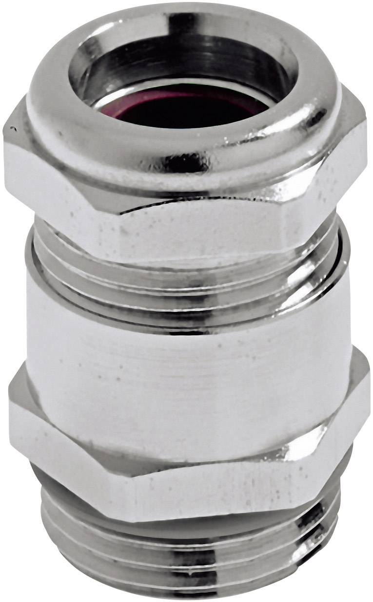 Metallverschraubung, silberfarben, für Kabeldurchführungen, zylindrische Form mit Gewinde und Dichtung, genutzt in Elektroinstallationen.