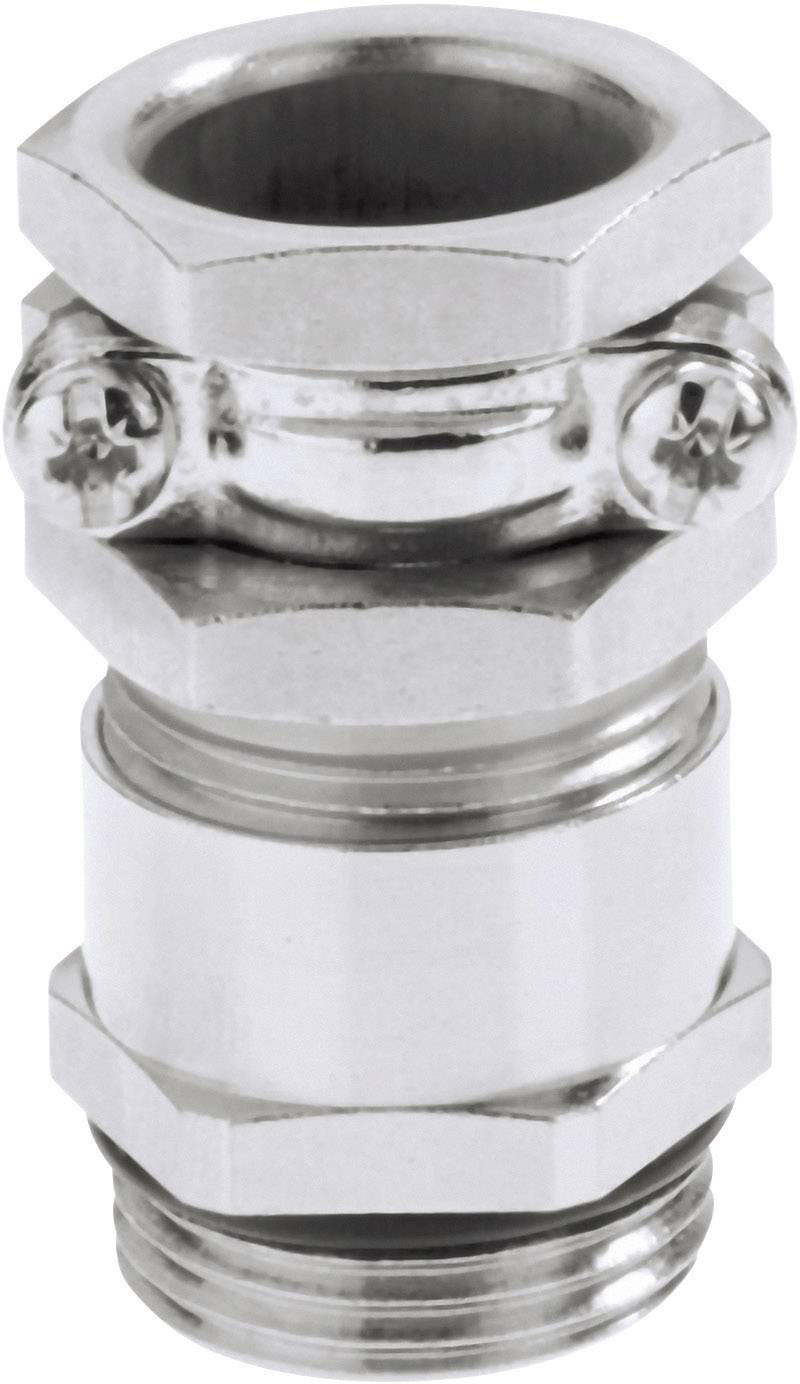 Industrielle Metallkabelverschraubung, zylindrische Form, mit Sechskantmuttern und Schrauben zur Befestigung, geeignet für Kabelmontage.