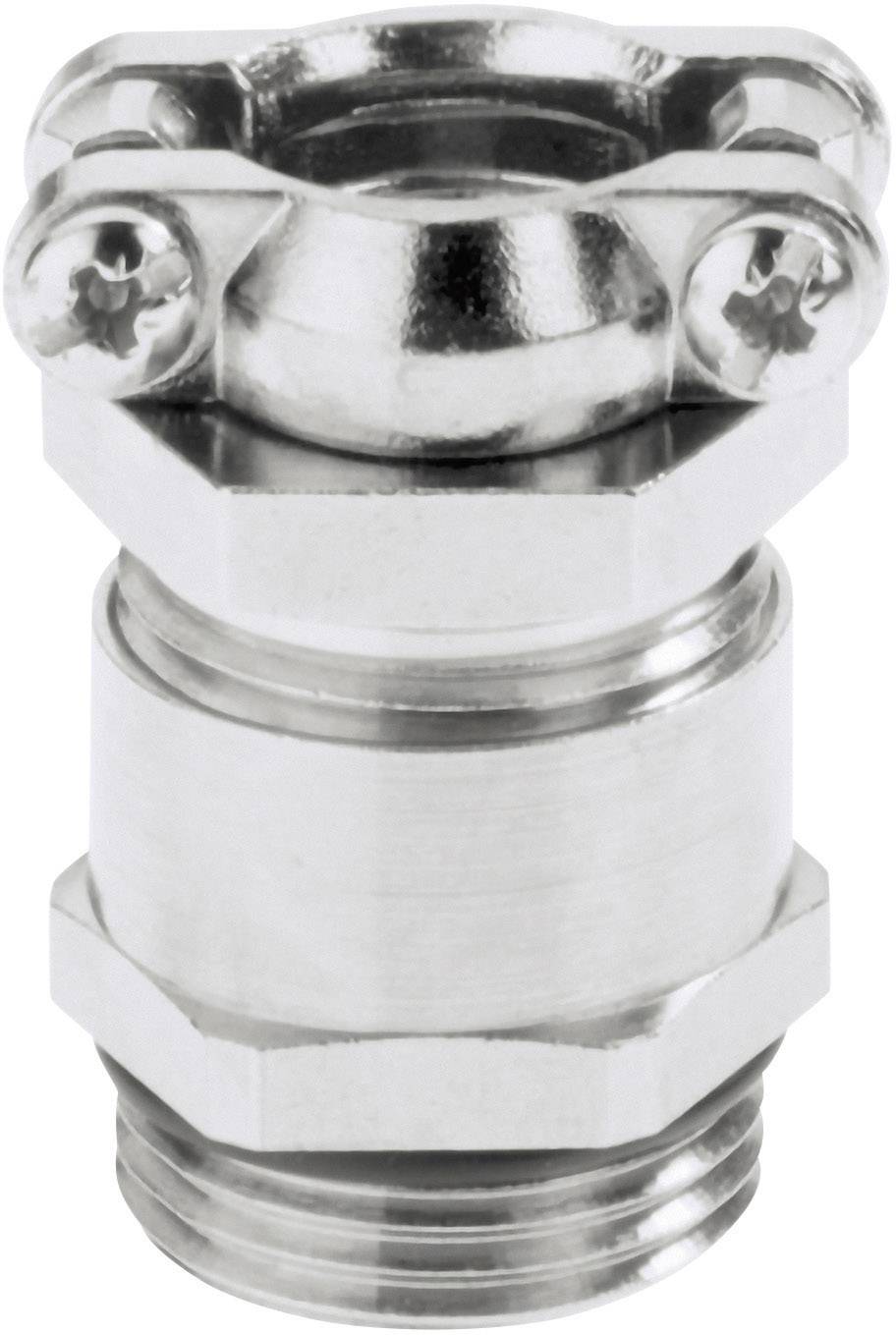 Metallischer Kabelverschraubungsadapter, zylindrische Form, oben Gewindefitting, glänzende Oberfläche. Geeignet für Elektroinstallationen.