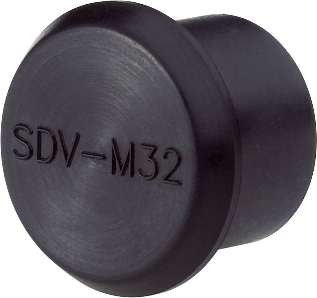 Ein schwarzer Gummikappenstopfen mit der Aufschrift 'SDV-M32'. Der Stopfen hat eine runde Form und eine glatte Oberfläche.