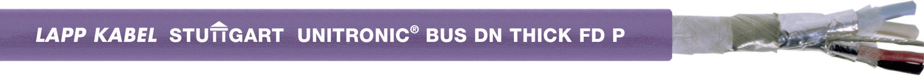 Lila Kabel mit der Aufschrift 'LAPP KABEL STUTTGART UNITRONIC BUS DN THICK FD P', Enden mit sichtbaren Drähten.