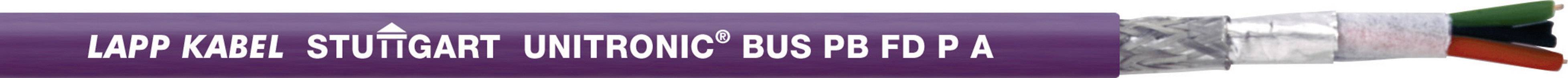 Ein lila Kabel mit der Aufschrift ‚LAPP KABEL STUTTGART UNITRONIC BUS PB FD P A‘ und freigelegten farbigen Drähten am Ende.