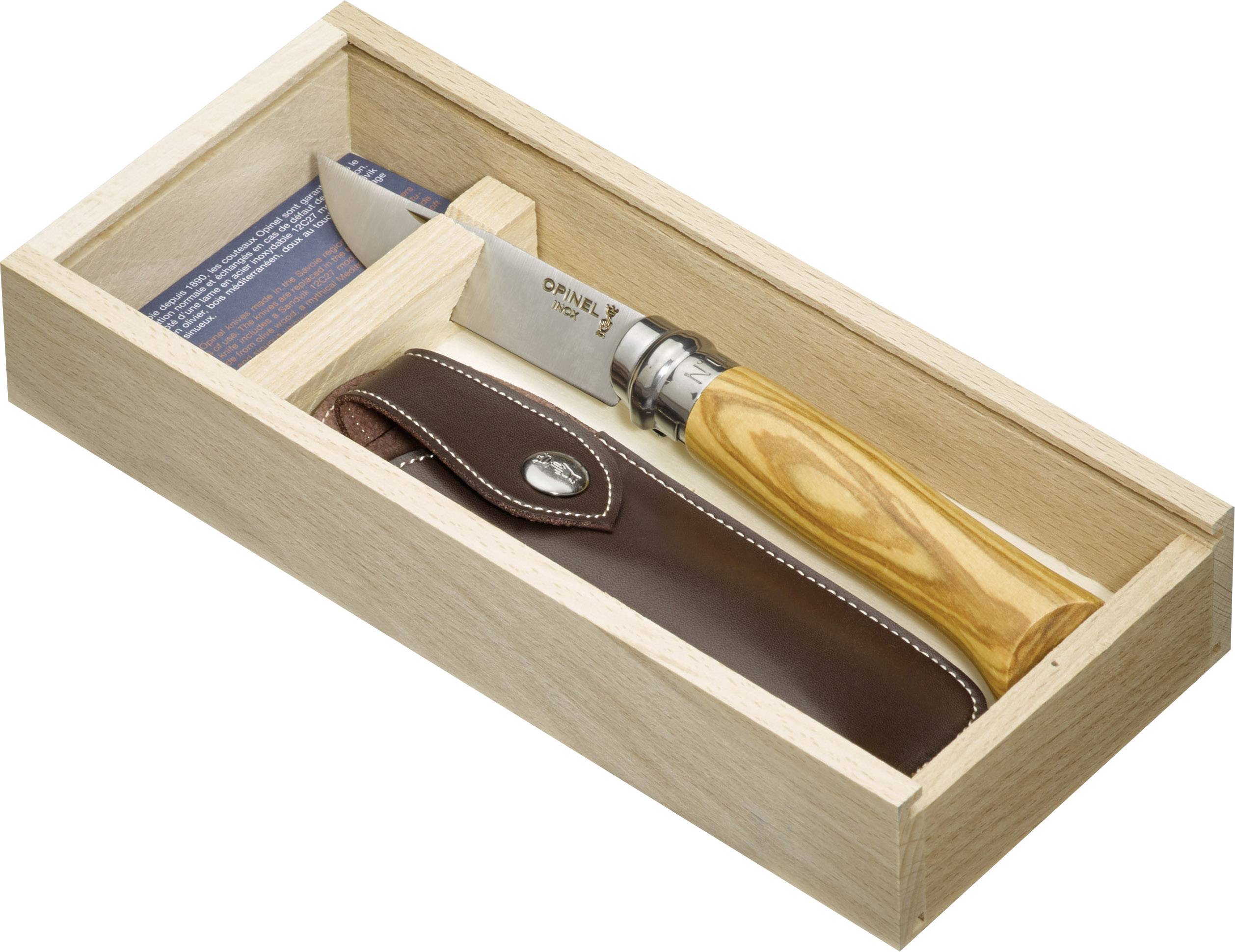 Opinel N°08 254139 Taschenmesser mit Holster, mit Aufbewahrungsbox Holz, Chrom