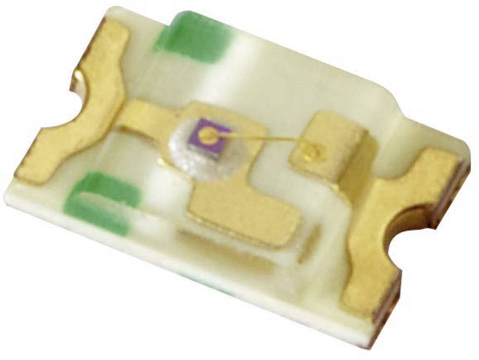 Ein elektronisches Bauteil mit goldenen Kontakten und einer zentralen Diode, typischerweise auf Leiterplatten verwendet.