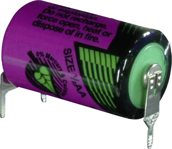 Flache, zylindrische Batterie mit lila Gehäuse und grünen Enden, geeignet für elektronische Geräte. Markierung: '0% Mercury Strength'.