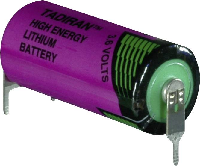 Lilafarbene Hochenergielithiumbatterie, Tadiran, 3,6 Volt, mit Anschlusslaschen.