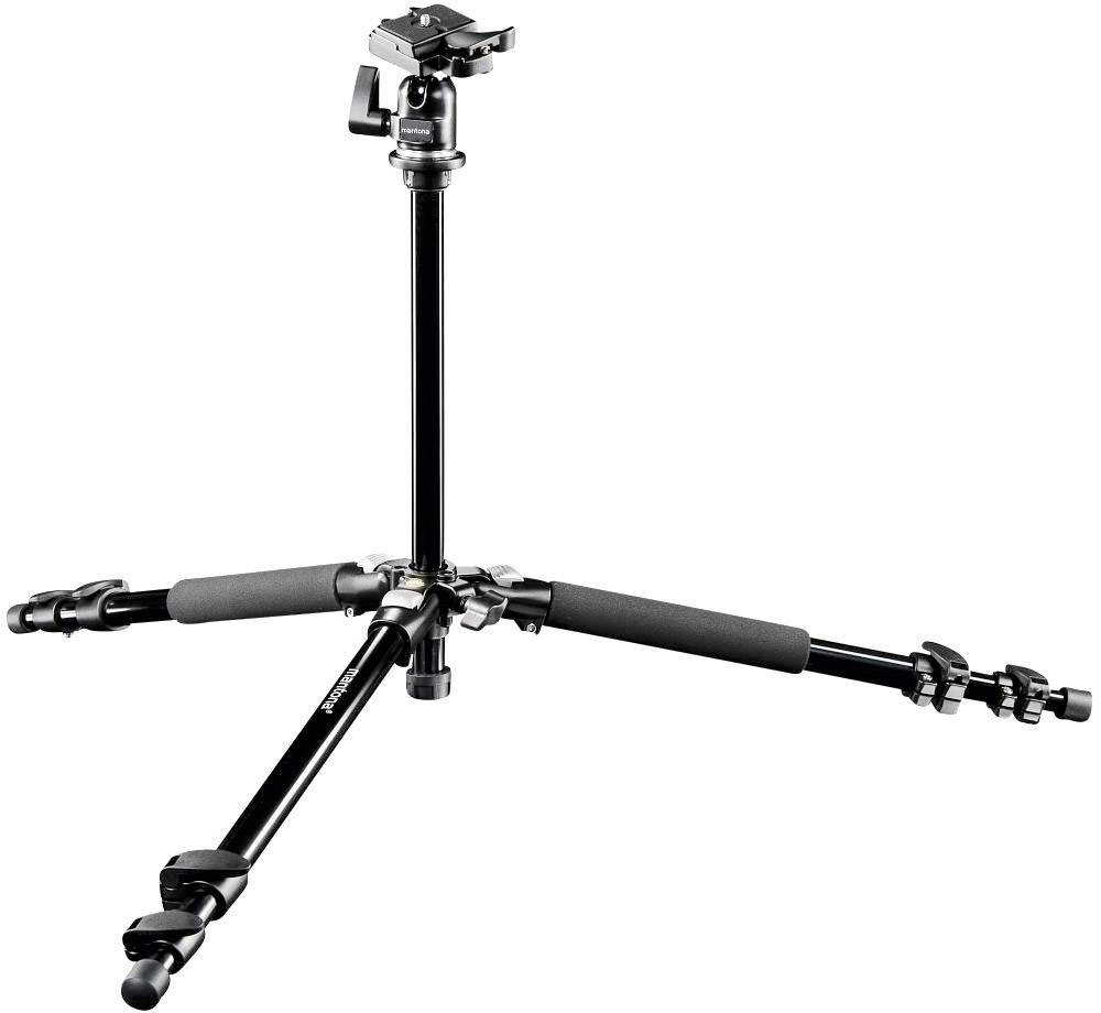 Mantona Scout Stativ Dreibeinstativ 1/4 Zoll, 3/8 Zoll Arbeitshöhe=45 - 142 cm Schwarz Kugelkopf