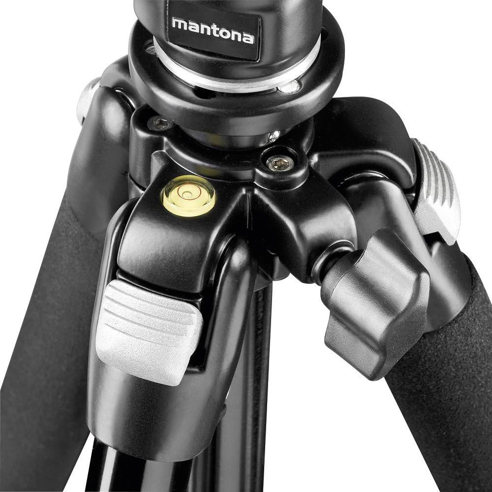 Mantona Scout Stativ Dreibeinstativ 1/4 Zoll, 3/8 Zoll Arbeitshöhe=45 - 142 cm Schwarz Kugelkopf