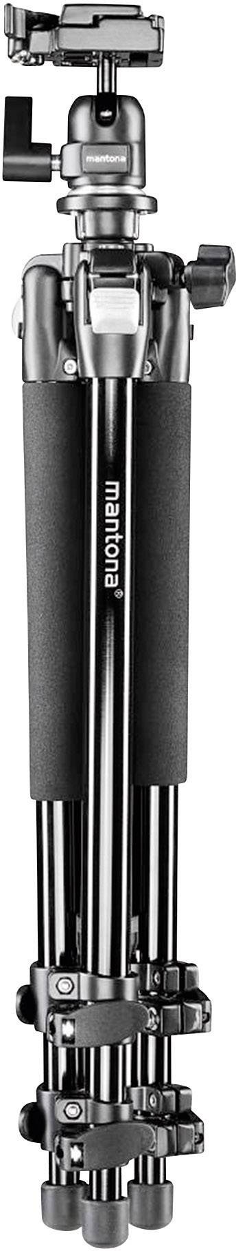 Mantona Scout Stativ Dreibeinstativ 1/4 Zoll, 3/8 Zoll Arbeitshöhe=45 - 142cm Schwarz Kugelkopf
