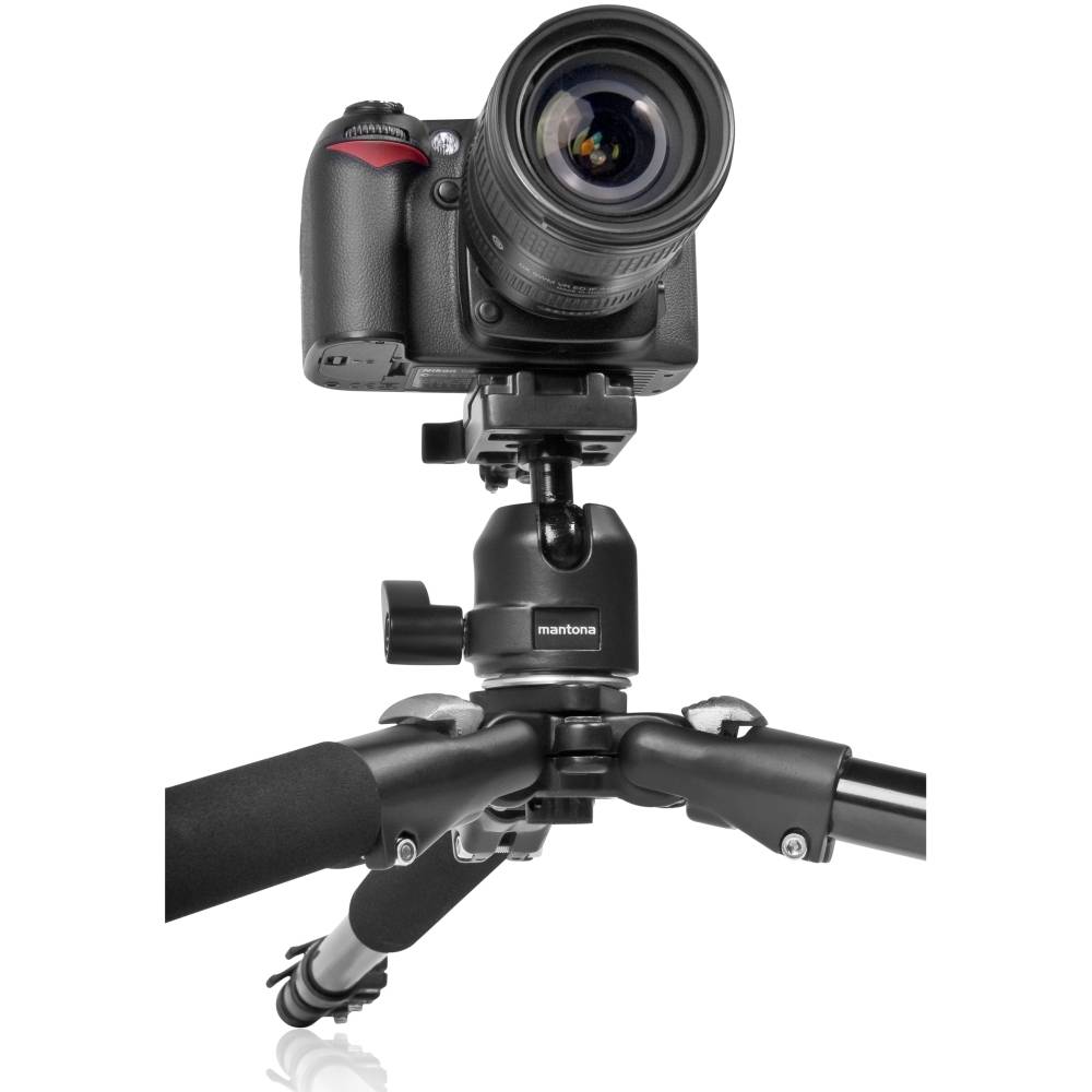 Mantona Pro Makro II Stativ Dreibeinstativ 1/4 Zoll, 3/8 Zoll Arbeitshöhe=17 - 151 cm Schwarz Kugelkopf