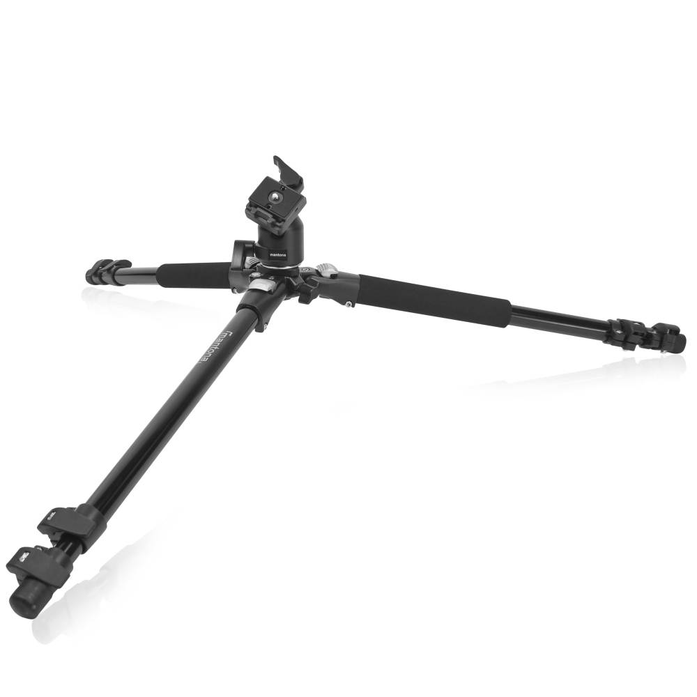 Mantona Pro Makro II Stativ Dreibeinstativ 1/4 Zoll, 3/8 Zoll Arbeitshöhe=17 - 151 cm Schwarz Kugelkopf