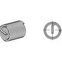 Technische Zeichnung eines Einsatzgewindes von der Seite und von oben. Zeigt die Spiralform und das Innengewinde.