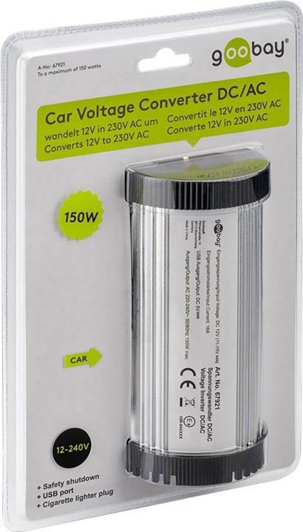 Goobay Wechselrichter SPW 150 USB 150 W 12 V/DC - 230 V/AC, 5 V/DC Dosenform für Getränkehalter