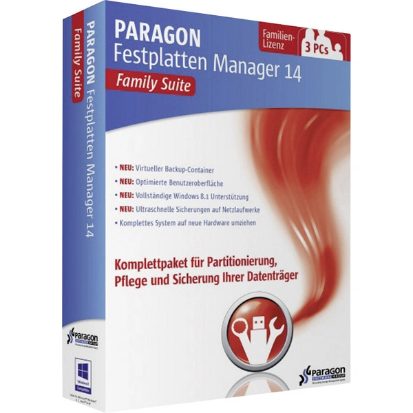 Paragon Festplatten Manager 14 Family Suite Vollversion, 3 Lizenzen Windows Backup-Software Paragon Festplatten Manager 14 Family Suite Vollversion, 3 Lizenzen Windows Backup-Software