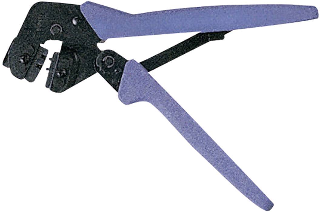 Eine Crimpzange mit blauem Griff, verwendet zum Verbinden von Kabeln mit Anschlüssen durch Quetschen.