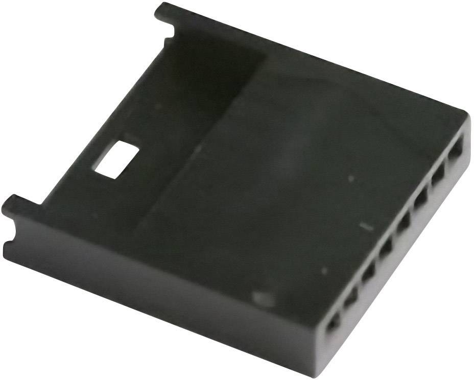 Ein schwarzer, rechteckiger Stecker oder Anschlussgehäuse mit mehreren Öffnungen auf einer Seite.