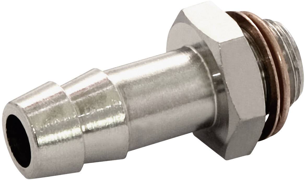 Metallischer Schlauchanschlussadapter mit Außengewinde und Sechskantmutter, verwendet für die Verbindung von Schläuchen in Fluid-Systemen.