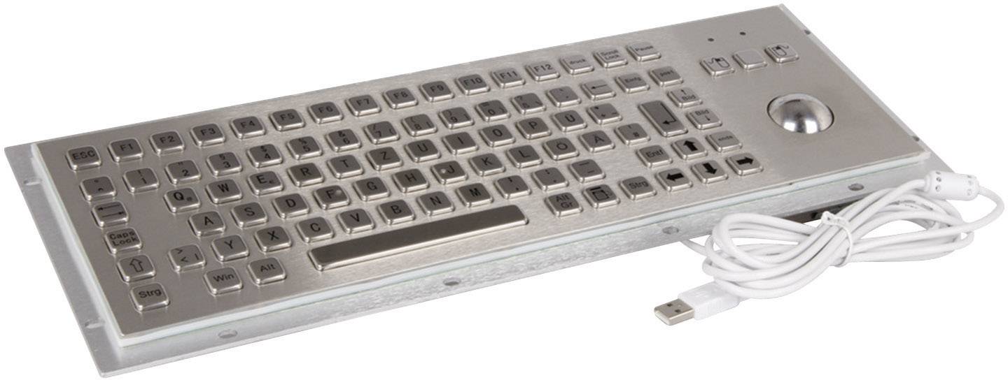 Joy-it IPC Keyboard 02 IP65 NEMA 4X Kabelgebunden Tastatur Deutsch, QWERTZ Silber mit Trackball, Maustasten, Staubgeschützt