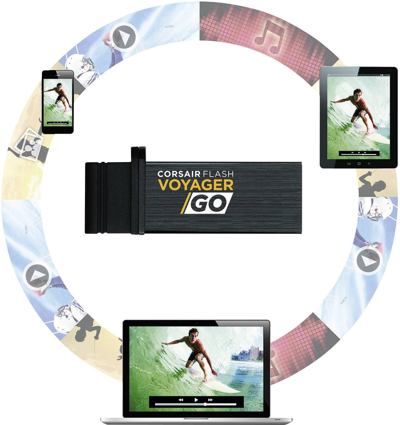 Corsair Voyager Go USB-Zusatzspeicher Smartphone/Tablet 16 GB USB-A (USB 3.2 Gen 1), Micro-USB B (USB 2.0)