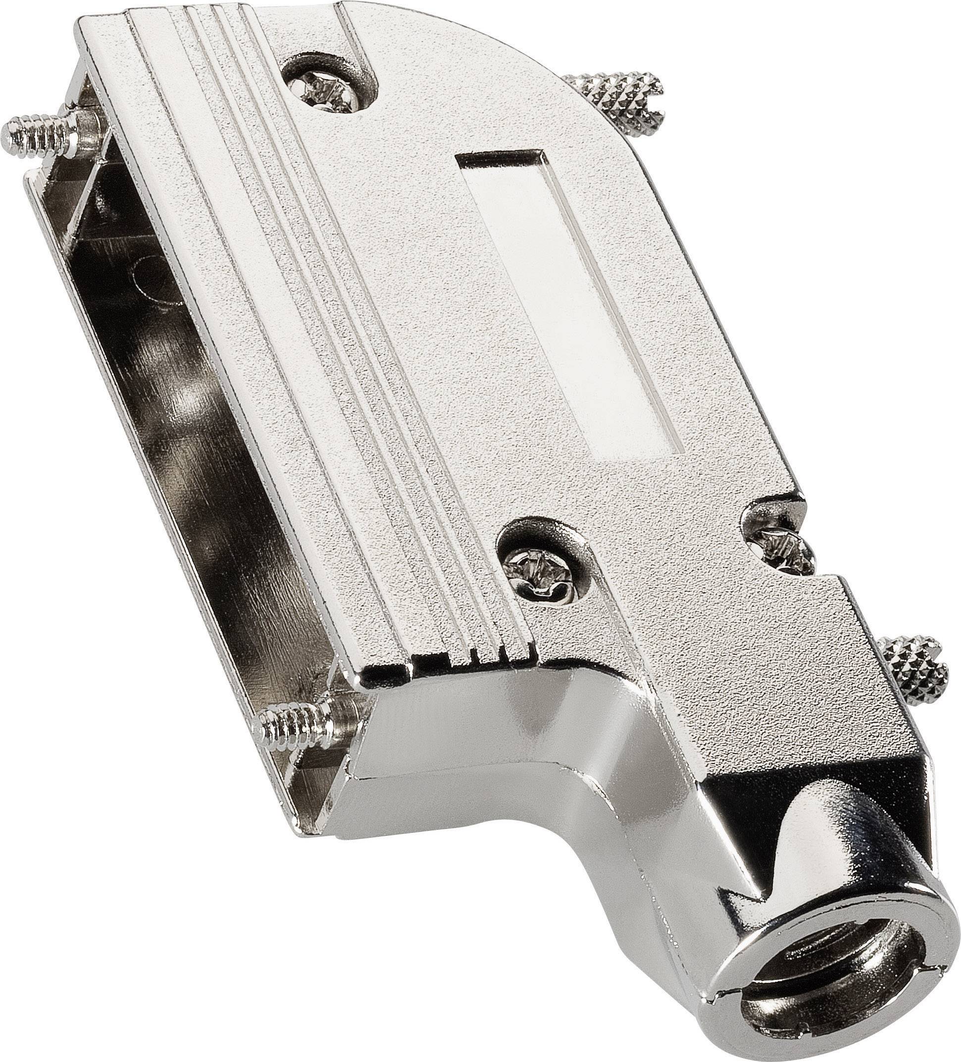 Metallisches Gehäuse für einen D-Sub-Stecker, silberfarben, mit Schrauben zur Befestigung. Es schützt den Steckverbinder.