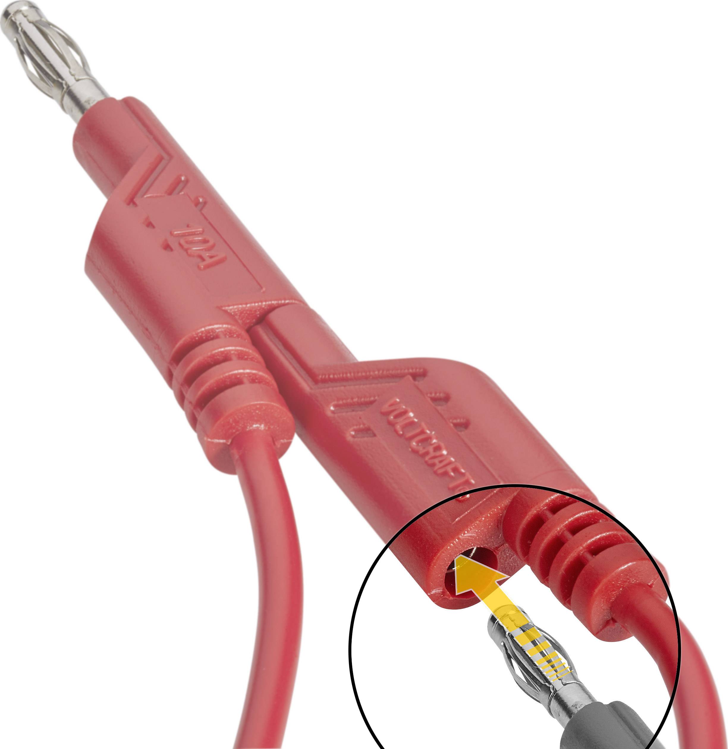 Roter Bananenstecker mit flexiblem, federbelastetem Kontakt für sichere elektrische Verbindungen, Nahaufnahme zeigt Detail der Federmechanik.
