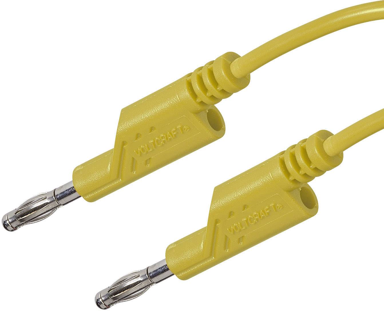 Zwei gelbe Kabel mit Bananensteckern von VOLTCRAFT®. Geeignet für elektronische Verbindungen.