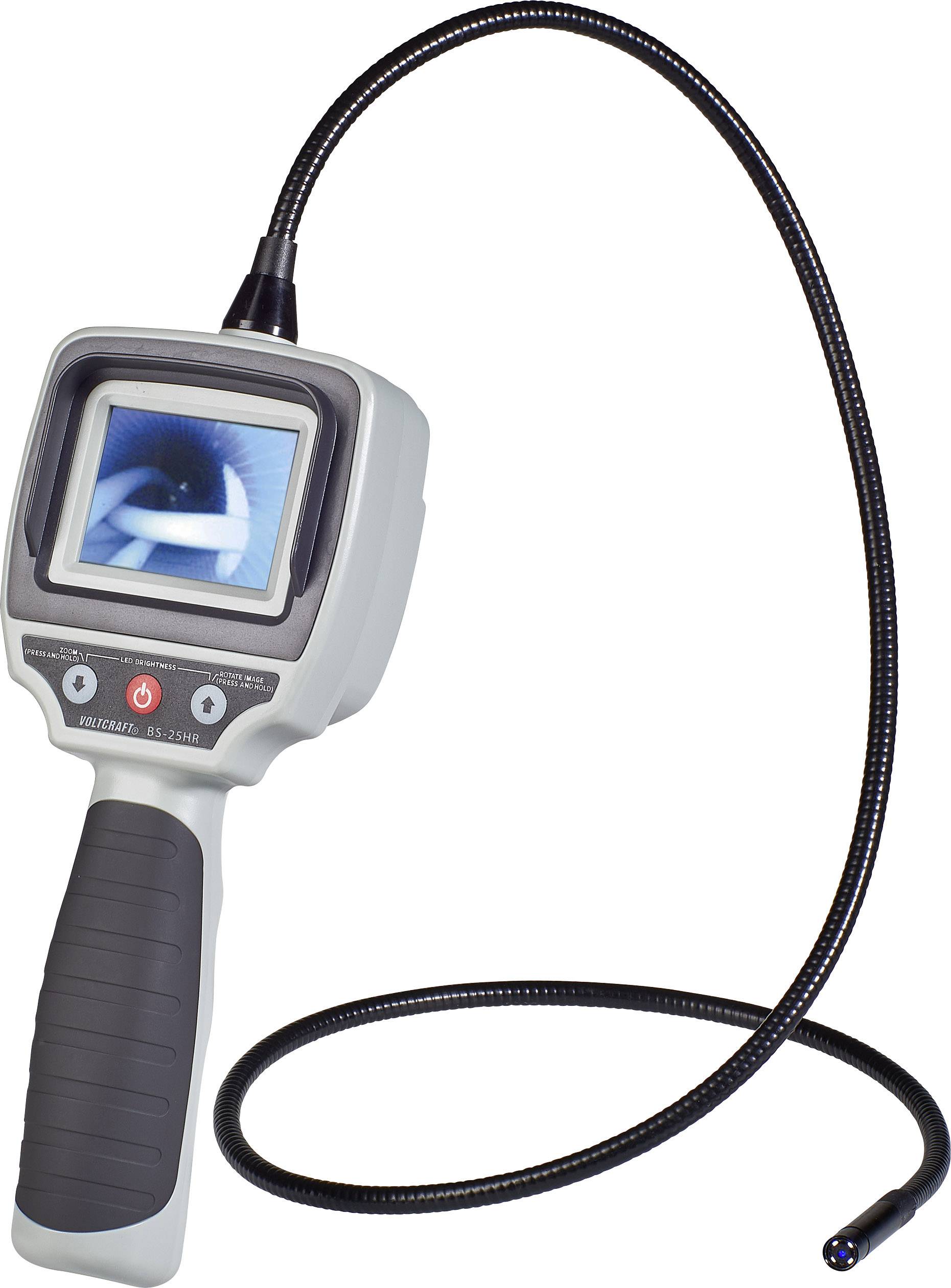 Ein tragbares Endoskop mit flexiblem Schlauch zeigt auf dem Bildschirm ein Bild eines Innenraums. Ideal für technische Inspektionen.