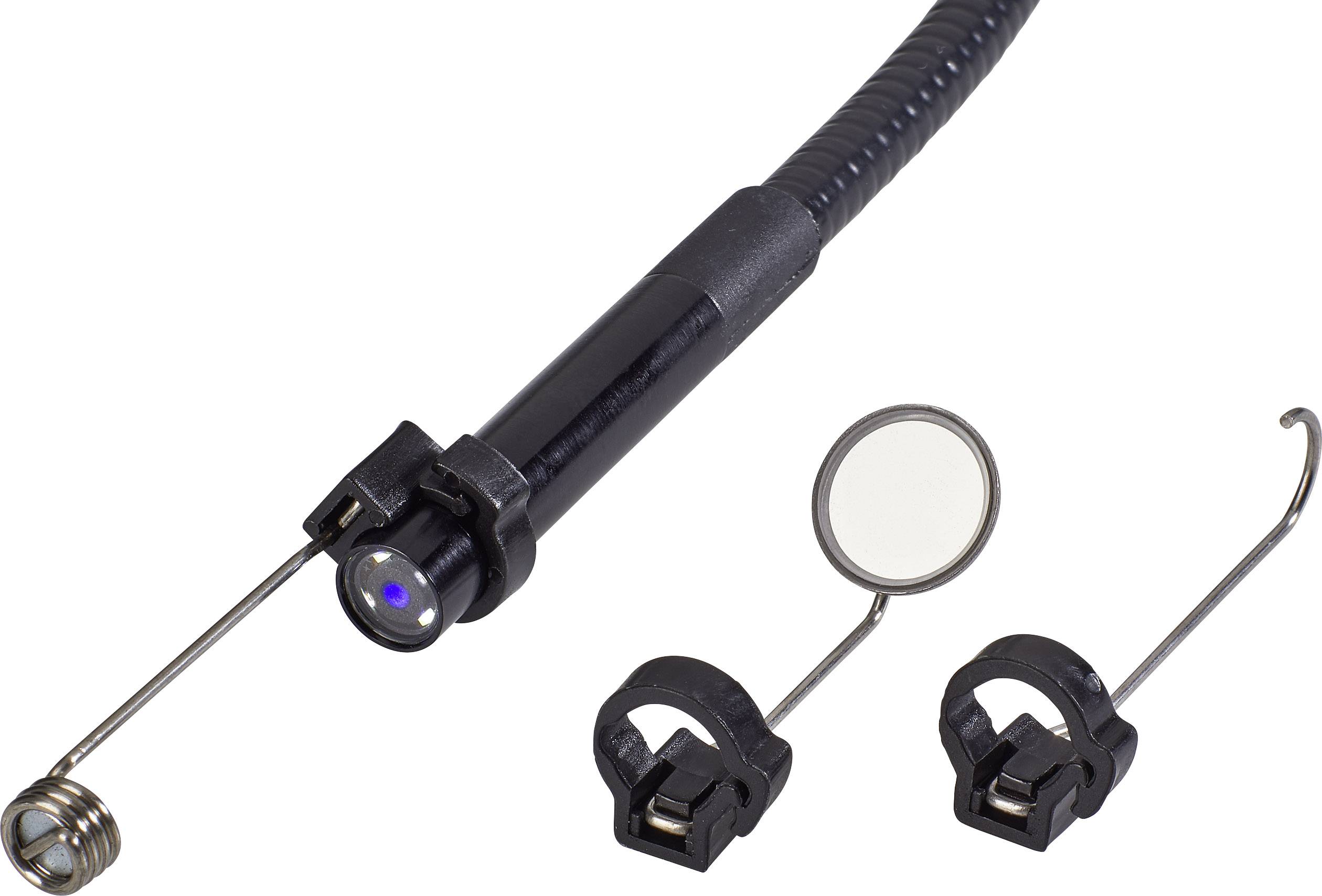 Kamera-sonde mit LED-Licht, Haken- und Spiegelausatz. Geeignet zur Inspektion schwer zugänglicher Bereiche.