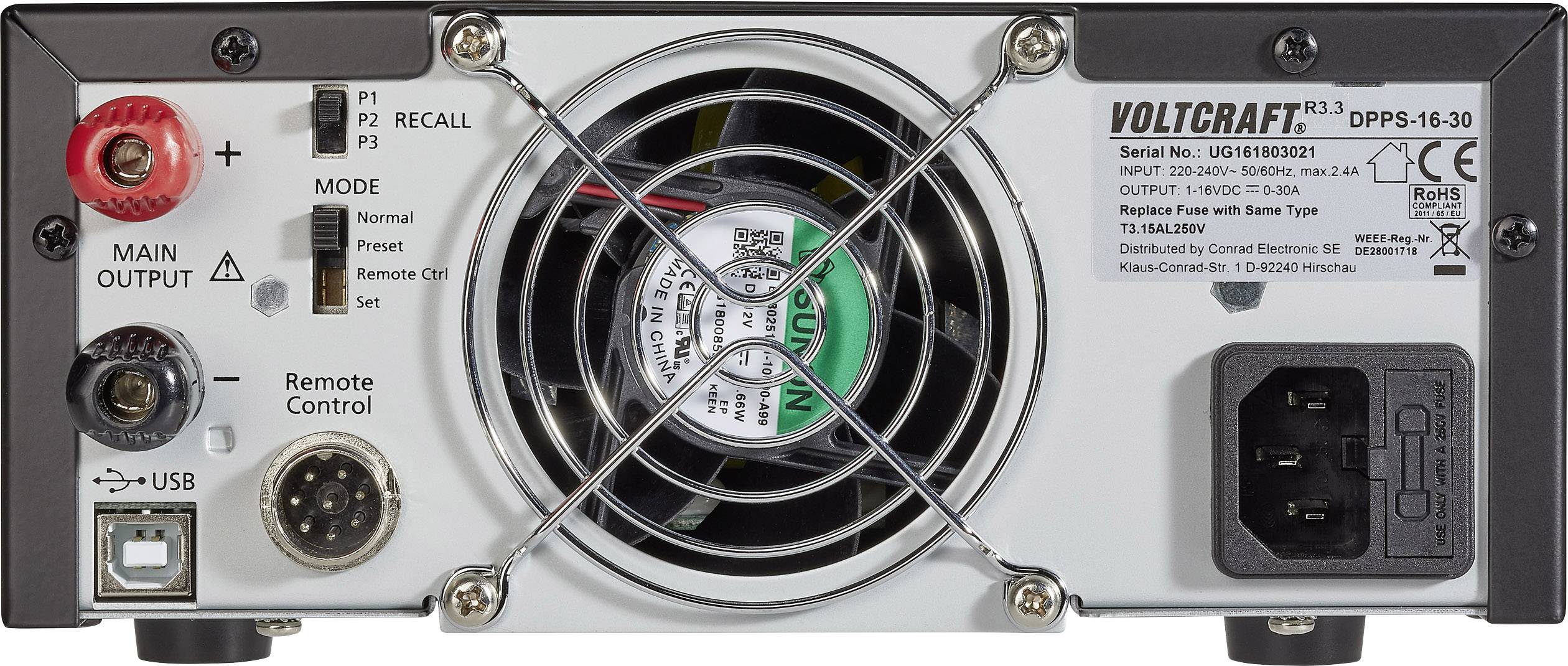 VOLTCRAFT DPPS-16-30 Labornetzgerät, einstellbar 1 - 16 V/DC 0 - 30A 480W USB programmierbar Anzahl Ausgänge 1 x