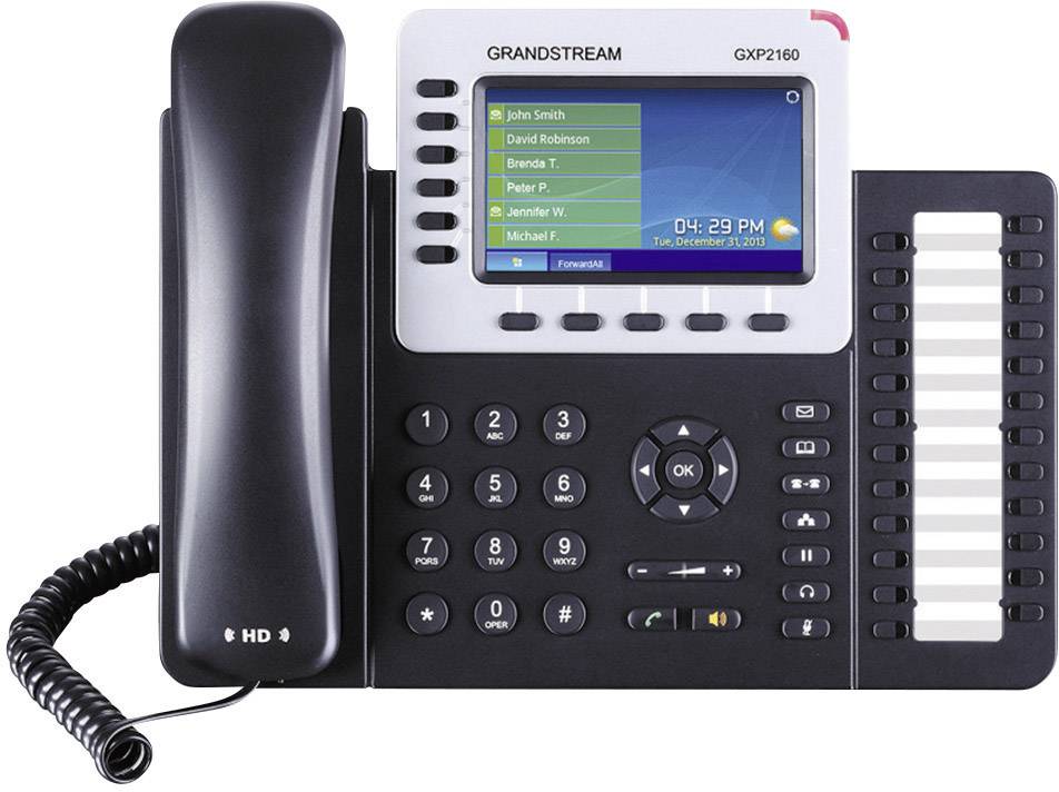 Grandstream GXP-2160 Systemtelefon,VoIP Bluetooth, Headsetanschluss Farbdisplay Schwarz, Silber