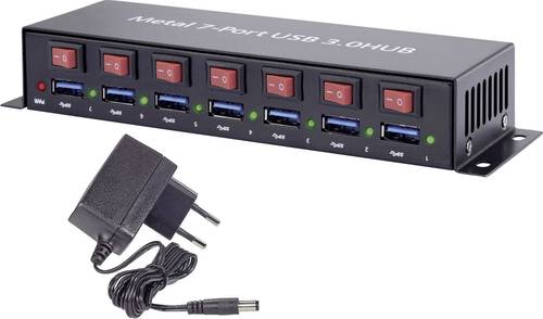 7 Port USB 3.2 Gen 1-Hub Metallgehäuse, einzeln schaltbar, zur Wandmontage Schwarz