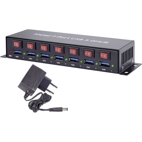 Renkforce RF-3269622 7 Port USB 3.2 Gen 1-Hub (USB 3.0) Metallgehäuse, einzeln schaltbar, zur Wandm