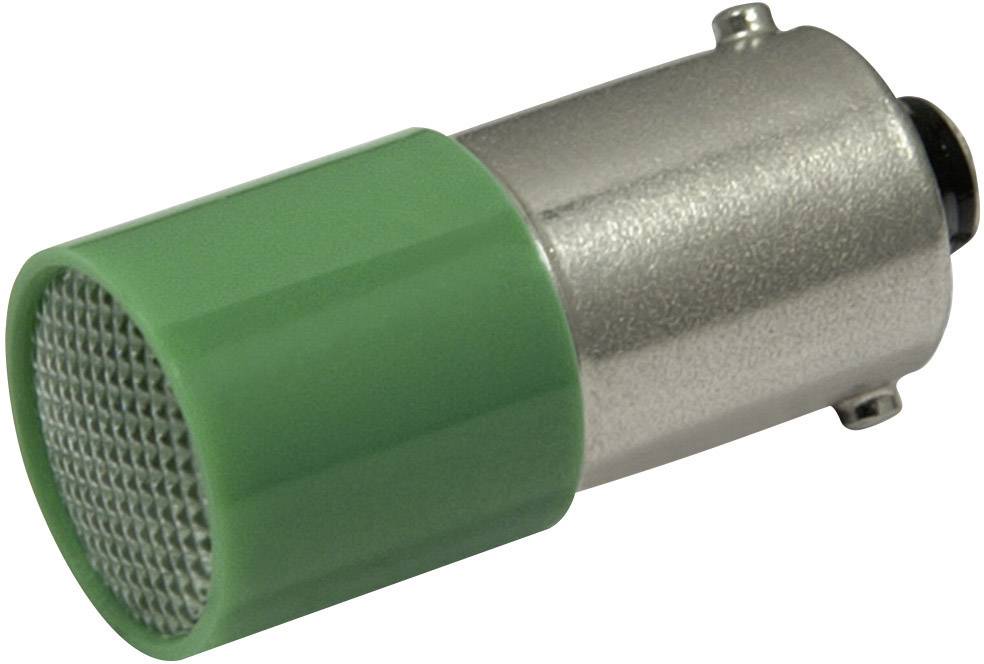Grüner Zylinder mit silbernem Metallgehäuse und gitterartiger Vorderseite. Könnte ein elektronisches Bauteil sein.