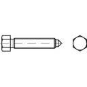 Eine technische Zeichnung zeigt eine Schraube und eine Mutter. Die Schraube ist sechseckig mit einem konischen Ende.