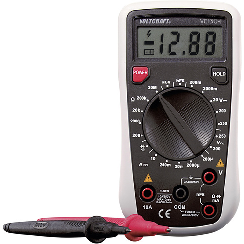 VOLTCRAFT VC130-1 Handheld multimeter Calibrated to (ISO standards) Digital CAT III 250 V Display (counts): 2000