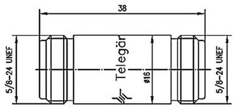 Technische Zeichnung eines zylindrischen Bauteils mit den Maßen: Länge 38 mm, Durchmesser 16 mm, Gewinde 5/8-24 UNEF.