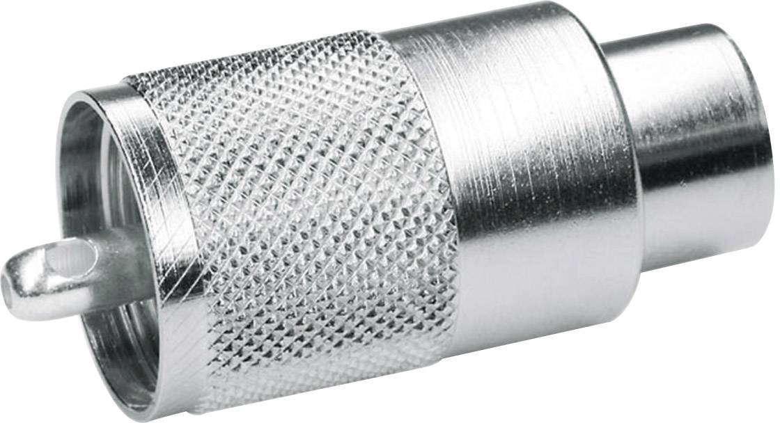 Silberner Metallstecker mit texturierter Hülse und glatter Oberfläche, häufig für Antennenverbindungen verwendet.