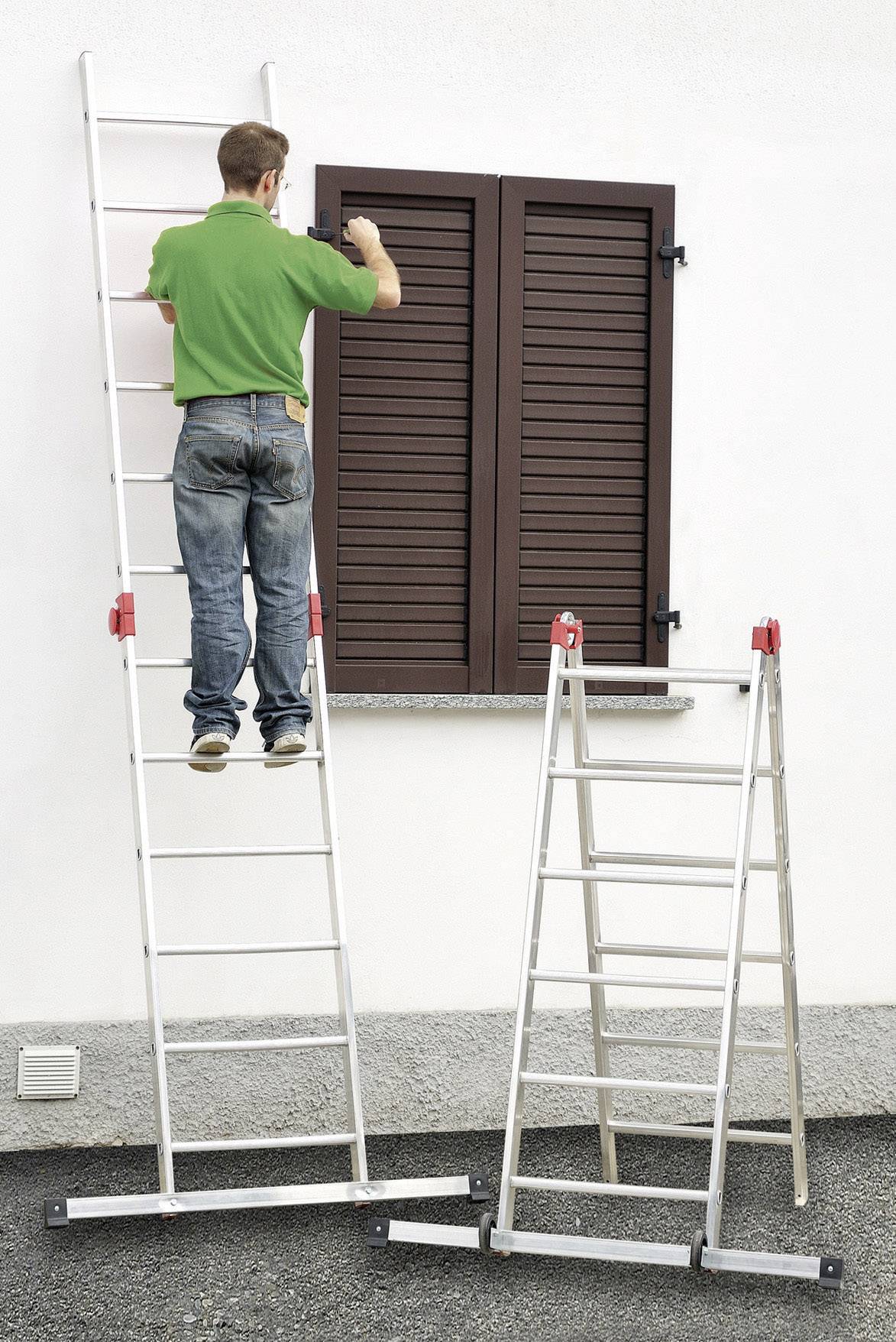 Hailo 9459-501 1-2-3 500 Combi Aluminium Gerüst fahrbar Arbeitshöhe (max.): 4.35m Silber, Rot 31kg