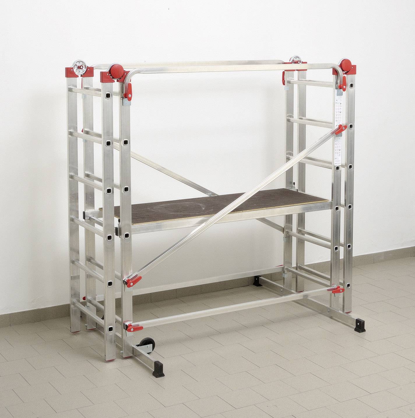 Hailo 9459-501 1-2-3 500 Combi Aluminium Gerüst fahrbar Arbeitshöhe (max.): 4.35m Silber, Rot 31kg