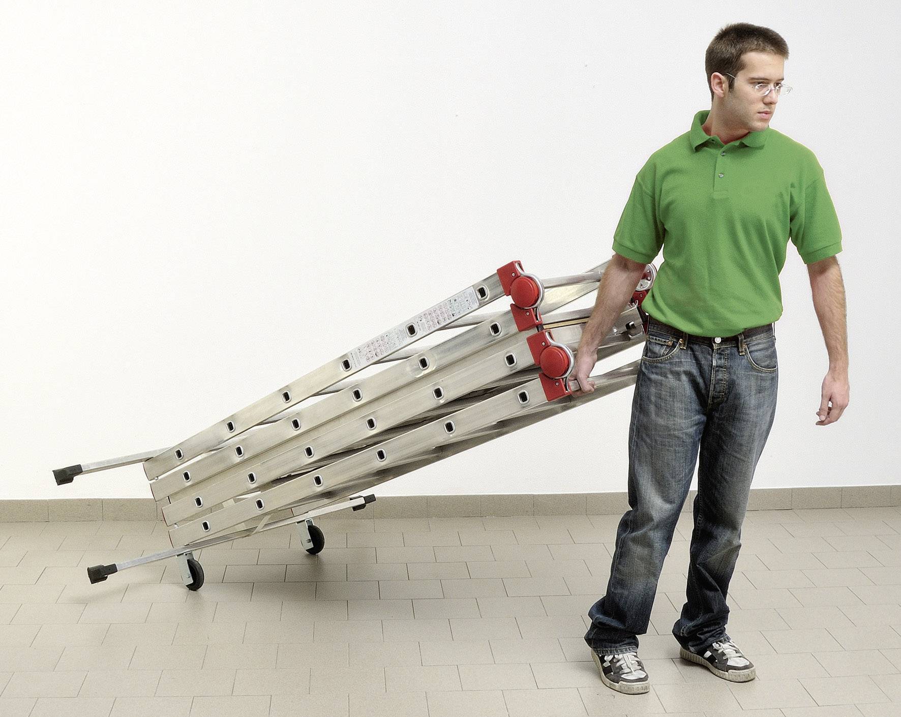 Hailo 9459-501 1-2-3 500 Combi Aluminium Gerüst fahrbar Arbeitshöhe (max.): 4.35m Silber, Rot 31kg