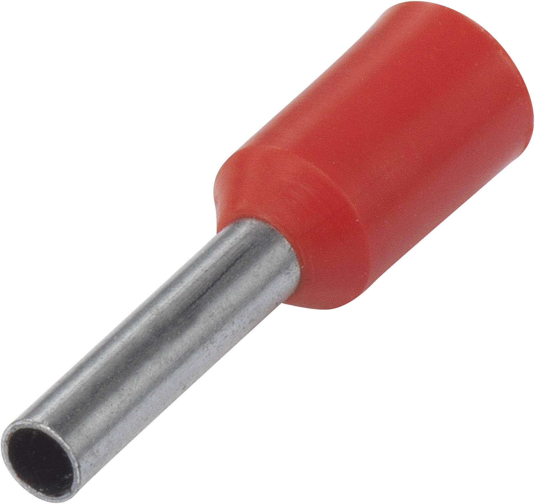 Ein rotes Aderendhülsengehäuse mit einem silbernen Metallrohr. Wird typischerweise zur Kabelbefestigung verwendet.